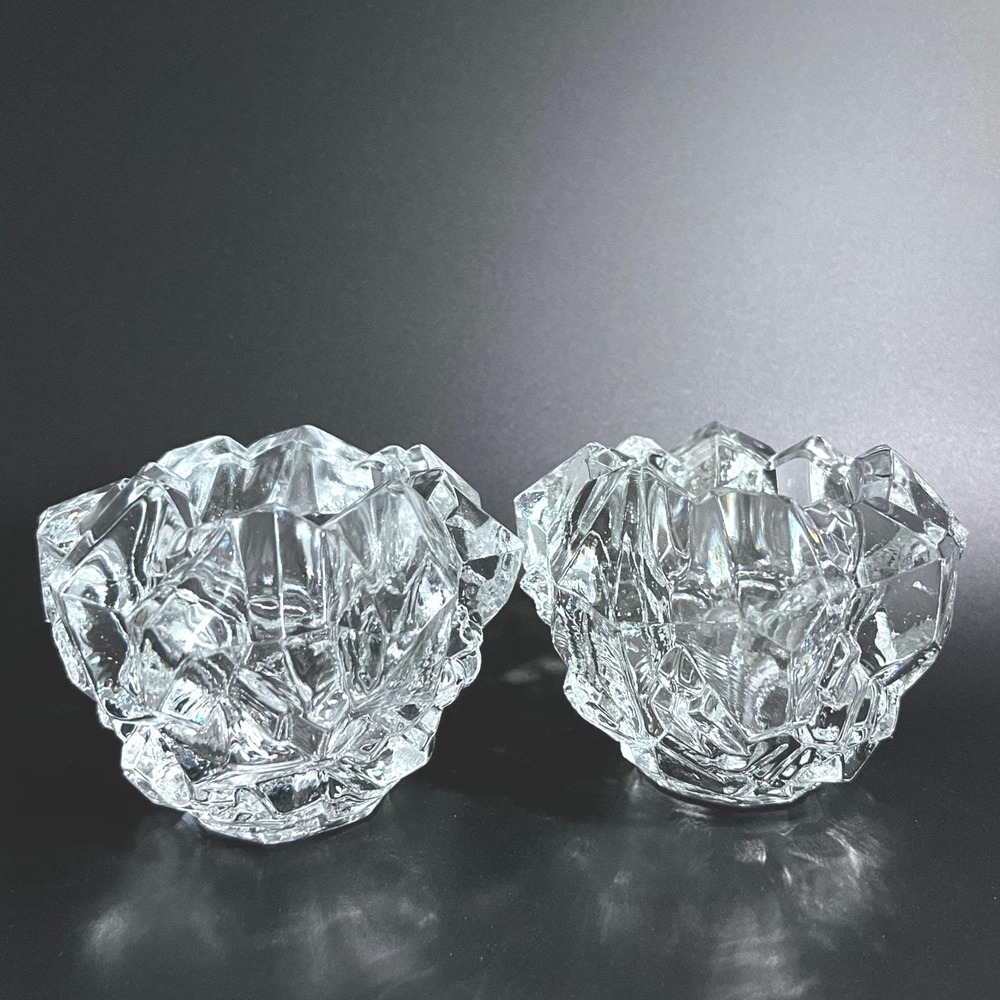 Goebel Bleikristall Ice Lead Crystal Candle‎ Holder Pair 70's Signed